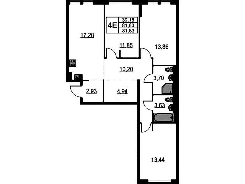 3-комнатная квартира 81.83 м², 1/15 эт., ЖК «Невская Долина»